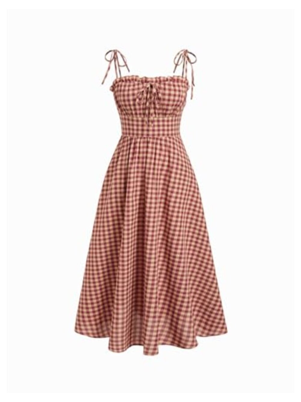 Gingham Maxi Dress Bow Tie Square Neck Plaid Milkmaid Pockets Summer